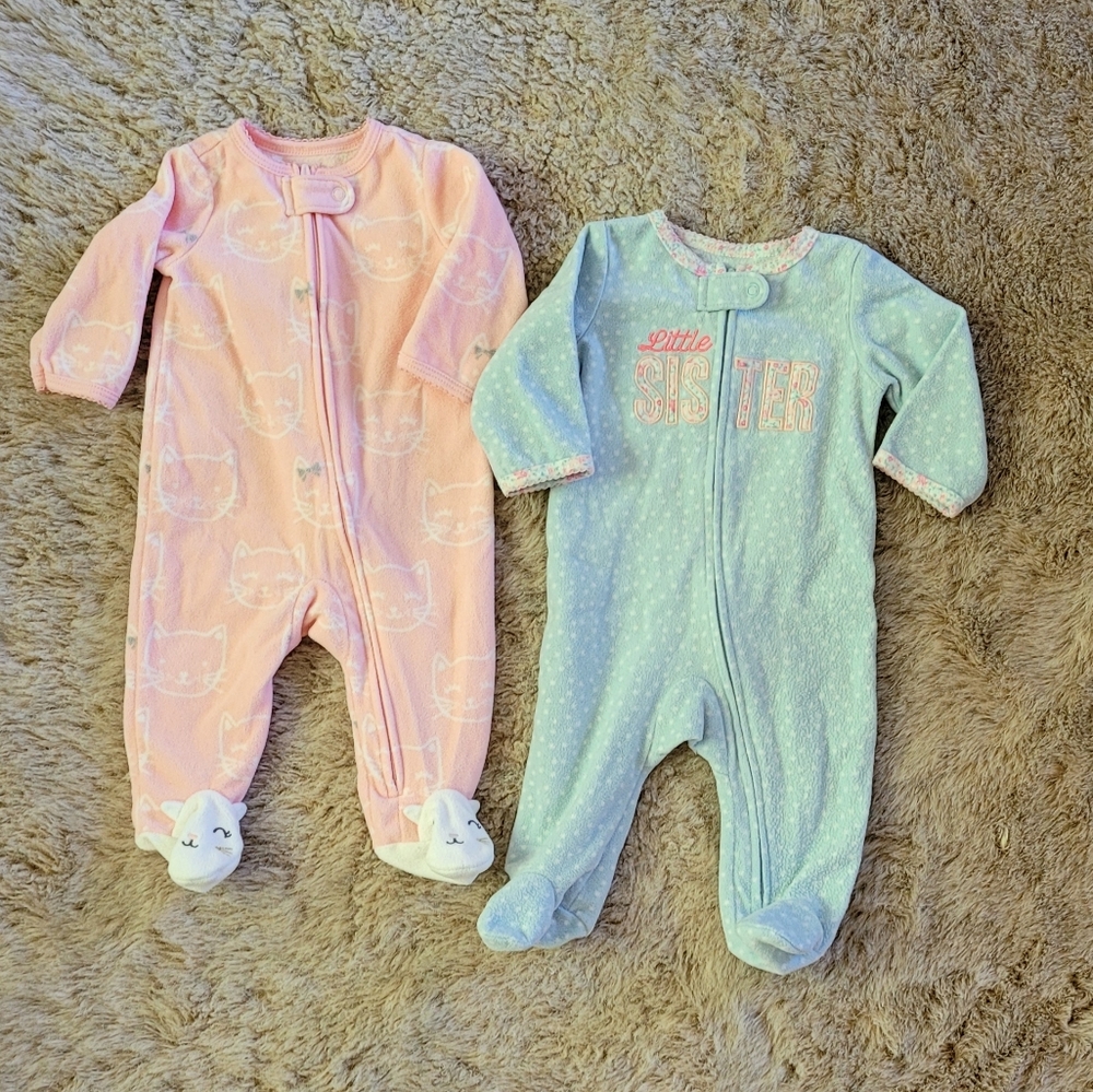 CARTER'S Little Sister & Cat footie Slipper 2-Pac